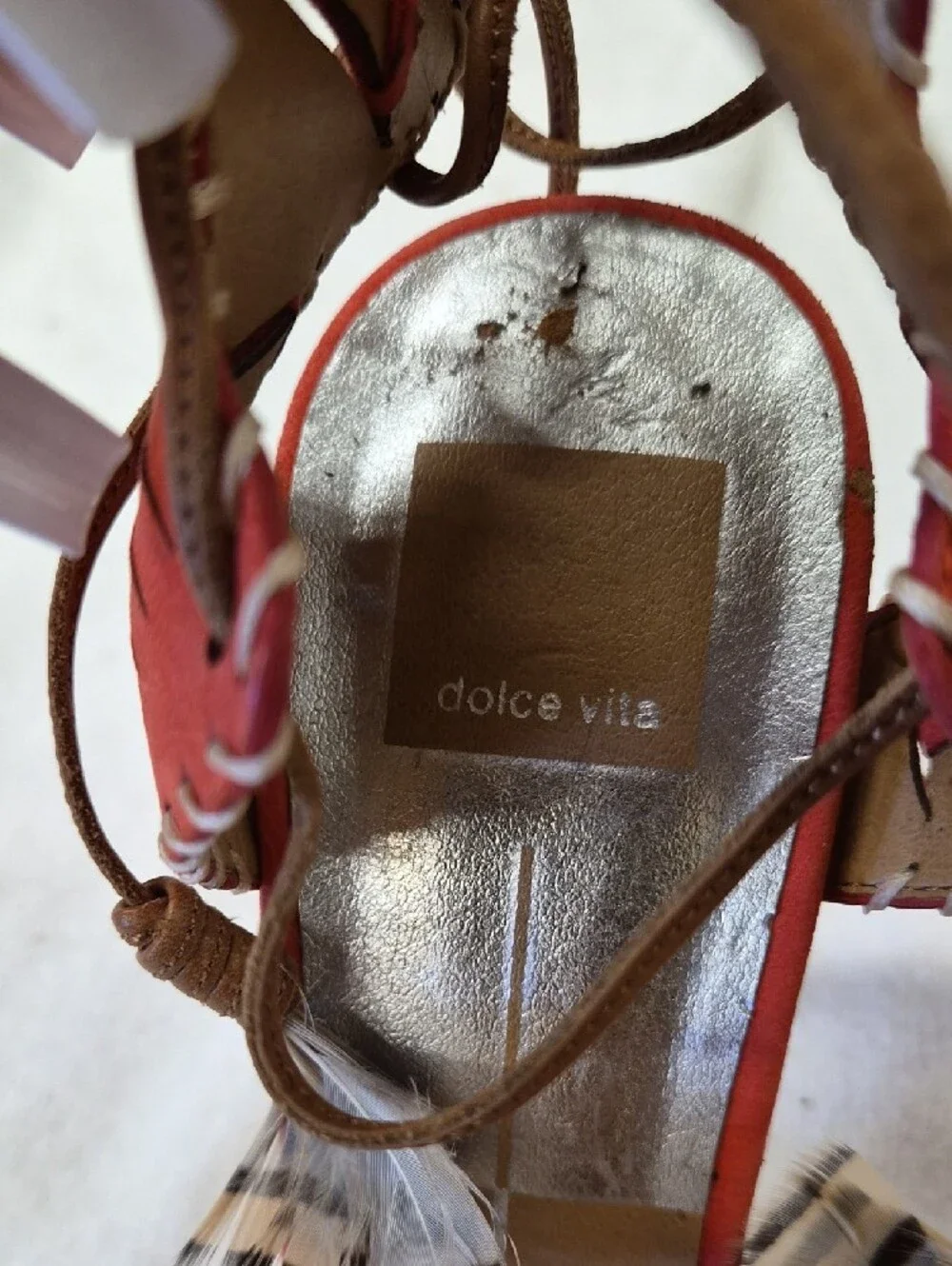 Dolce Vita Coral-Red Woven Lace-Up Heels Size 8.5